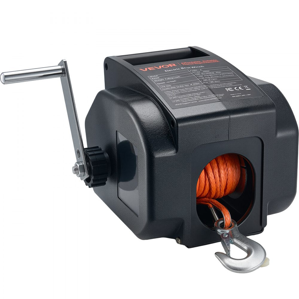 VEVOR Electric Boat Winch, 12V DC 300W, Reversible Electric Trailer Winch for Boats Up to 2000 lbs, Power-in, Power-Out, and Freewheel Operations for Boats with Wired Remote Control & Hand Crank