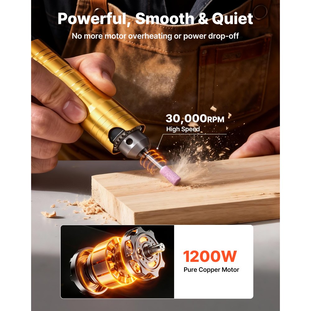 VEVOR Flex Shaft Grinder, 1200W 30000RPM Electric Flex Shaft Rotary Tool, Foot-Pedal Control Hanging Carver Grinder with 112PCS Accessory Kit for Sanding Buffing Polishing Cutting