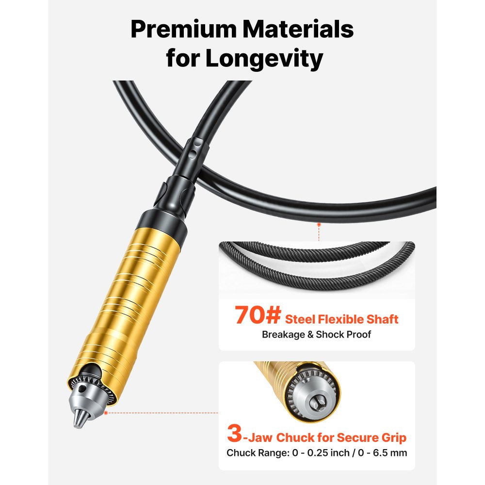 VEVOR Flex Shaft Grinder, 1200W 30000RPM Electric Flex Shaft Rotary Tool, Foot-Pedal Control Hanging Carver Grinder with 112PCS Accessory Kit for Sanding Buffing Polishing Cutting