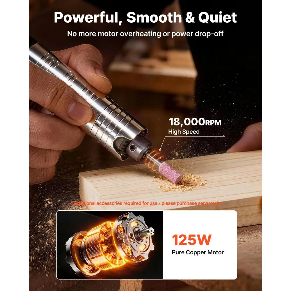 VEVOR Flex Shaft Grinder, 125W 18000RPM Electric Flex Shaft Rotary Tool, Foot Pedal Control Hanging Carver Grinder with Forward-Reverse Rotation for Carving Buffing Engraving Polishing