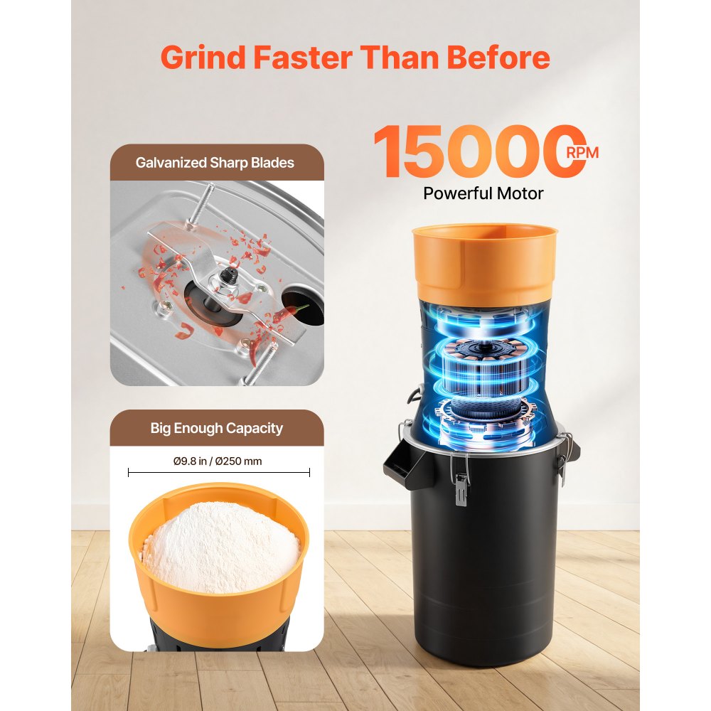 VEVOR Electric Grain Mill Grinder, 600W High Power Commercial Spice Grinder, 6.6 Gal Pulverizer Powder Machine with Galvanized Sharp Blades, for Dry Grains, Spices, Cereals, Coffee, Corn & Pepper