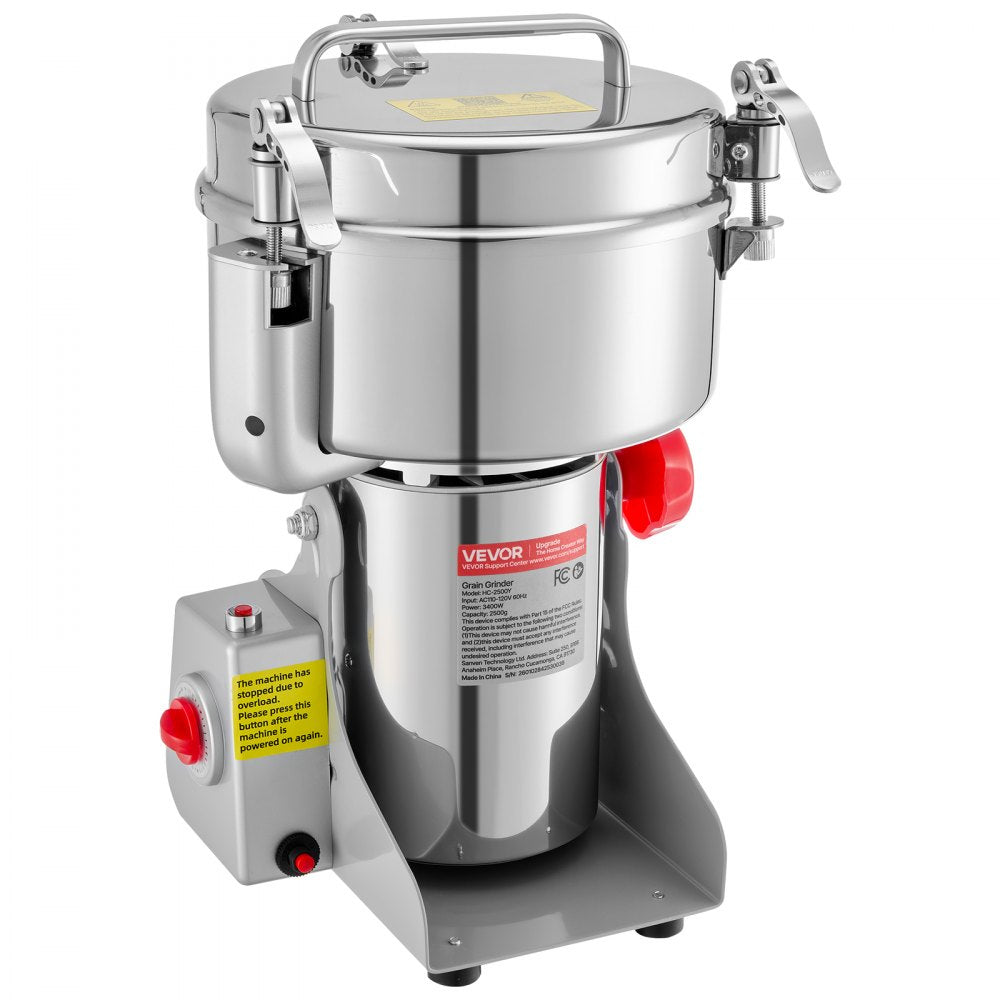 VEVOR 2500g Electric Grain Mill Grinder, 3400W 32000RPM High Speed Spice Corn Dry Grinding Machine, Stainless Steel Pulverizer Powder Machine for Dried Grains Coffee Beans Spices Nuts (270° Swing Type)
