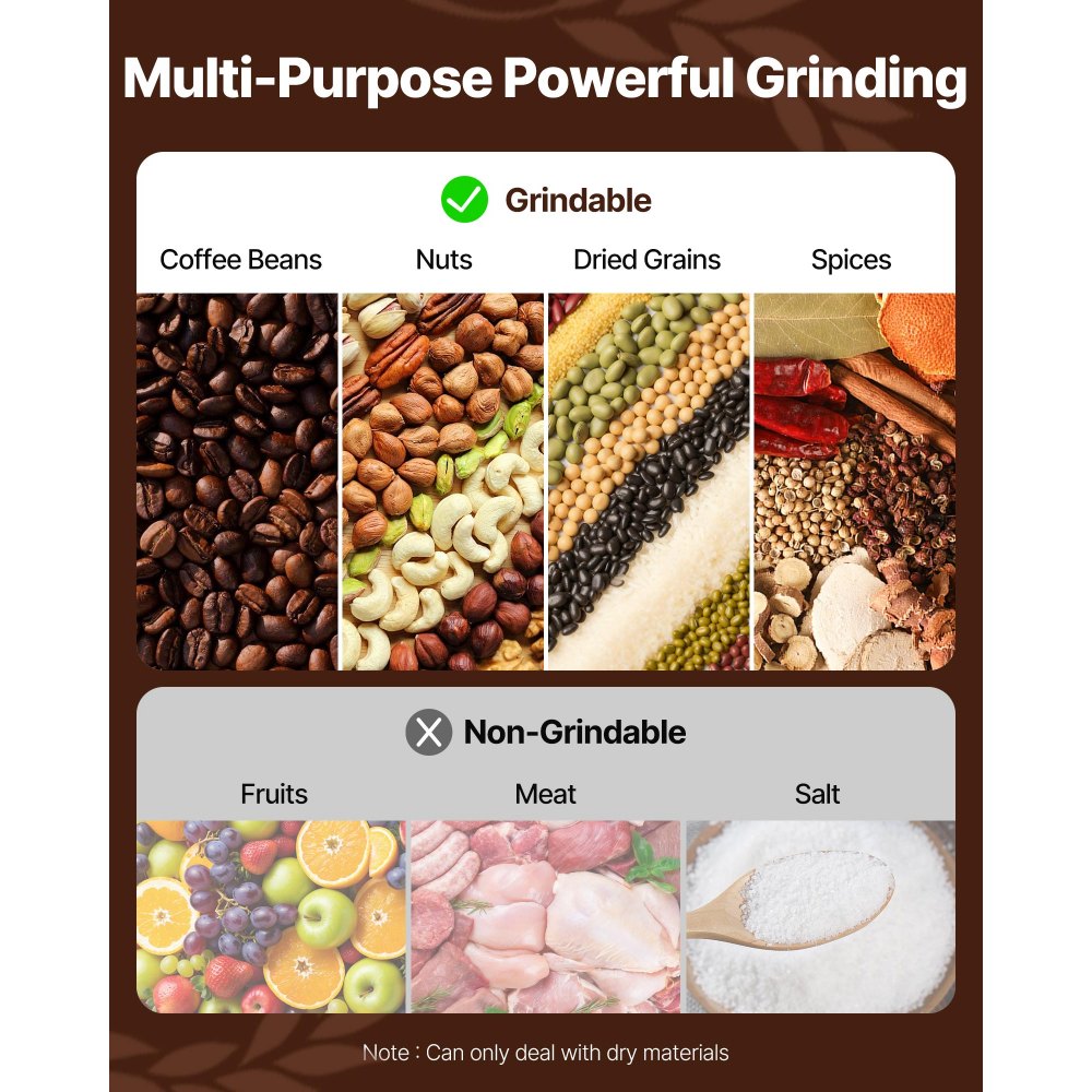 VEVOR 300g Electric Grain Mill Grinder, High Speed 1500W Commercial Spice Grinders, Stainless Steel Pulverizer Powder Machine, for Dry Grains Spices Cereals Coffee Corn Pepper, Straight Type