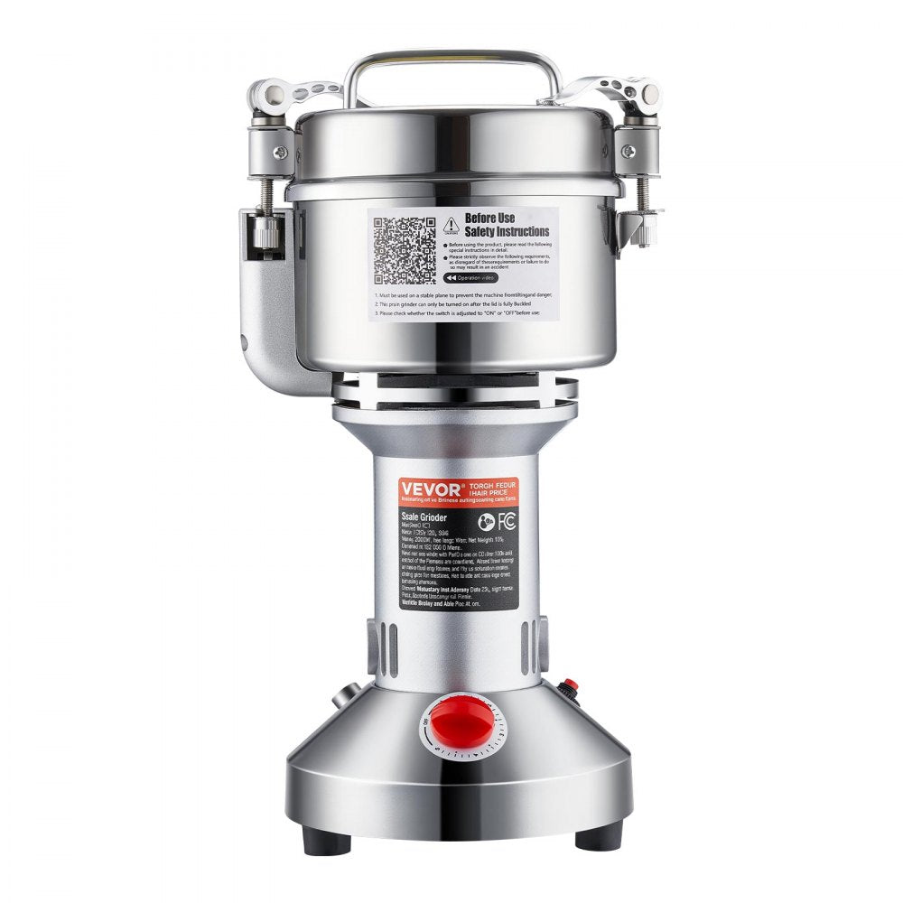 VEVOR 550g Electric Grain Mill Grinder, High Speed 2000W Commercial Spice Grinders, Stainless Steel Pulverizer Powder Machine, for Dry Grains Spices Cereals Coffee Corn Pepper, Straight Type