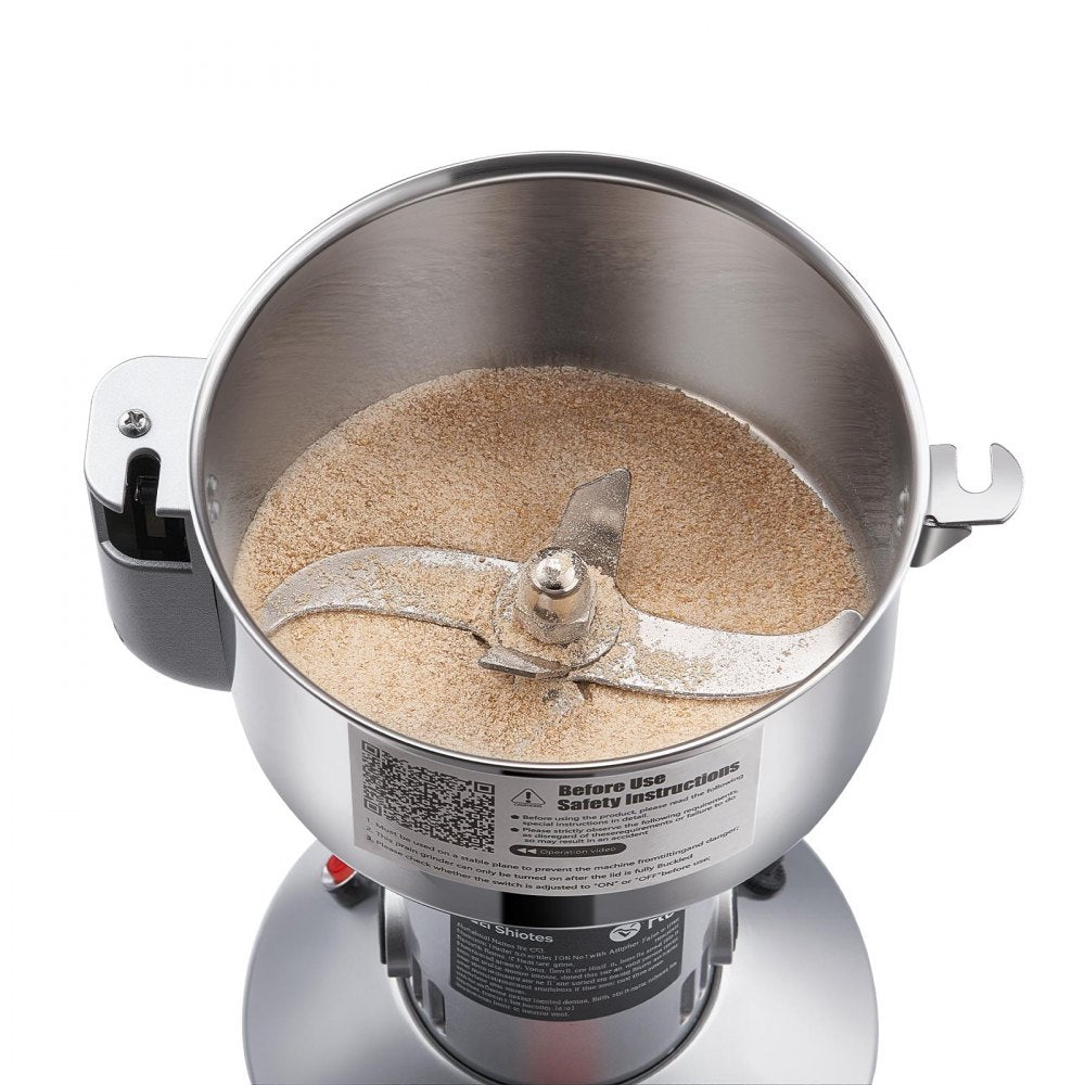 VEVOR 550g Electric Grain Mill Grinder, High Speed 2000W Commercial Spice Grinders, Stainless Steel Pulverizer Powder Machine, for Dry Grains Spices Cereals Coffee Corn Pepper, Straight Type