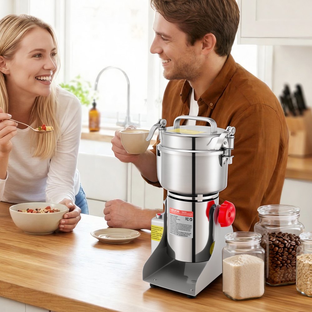 VEVOR 500g Electric Grain Mill Grinder, 2000W 28000RPM High Speed Spice Corn Dry Grinding Machine, Stainless Steel Pulverizer Powder Machine for Dried Grains Coffee Beans Spices Nuts (270° Swing Type)