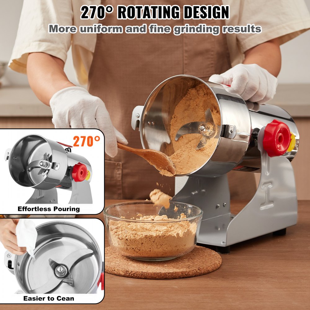 VEVOR 750g Electric Grain Mill Grinder, High Speed 2000W Commercial Spice Grinders, Stainless Steel Pulverizer Powder Machine, for Dry Grains Spices Cereals Coffee Corn Pepper, Swing Type