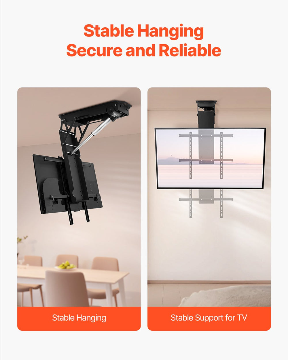 VEVOR Motorized Ceiling TV Mount, TV Wall Mount for 32 to 70 Inch TV, Electric Adjustable Ceiling TV Mount, Motorized Flip Down TV Mount Bracket with Max VESA 24 x 24 in, Fits TVs Up to 110 lbs