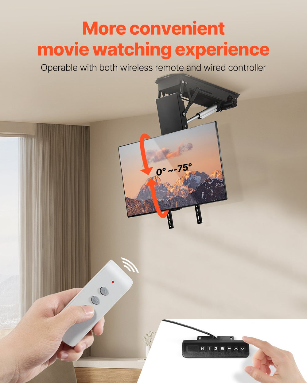 VEVOR Motorized Ceiling TV Mount, TV Wall Mount for 32 to 70 Inch TV, Electric Adjustable Ceiling TV Mount, Motorized Flip Down TV Mount Bracket with Max VESA 24 x 24 in, Fits TVs Up to 110 lbs