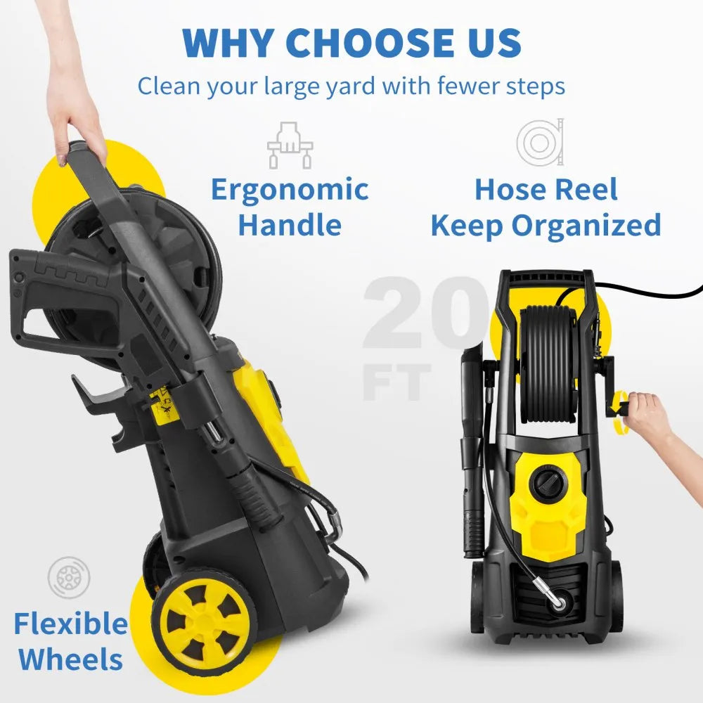 VEVOR Electric Pressure Washer, 2000 PSI, Max 1.65 GPM Power Washer with 30 ft Hose & Reel, 5 Quick Connect Nozzles, Foam Cannon, Portable to Clean Patios, Cars, Fences, Driveways, ETL Listed
