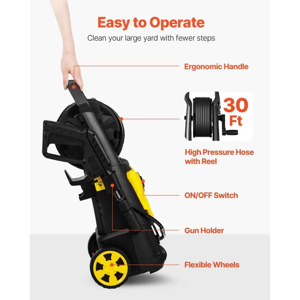 VEVOR Electric Pressure Washer, 2000 PSI, Max. 1.76 GPM Power Washer with 30 ft Hose, 5 Quick Connect Nozzles, Foam Cannon, Portable to Clean Patios, Cars, Fences, Driveways, ETL Listed
