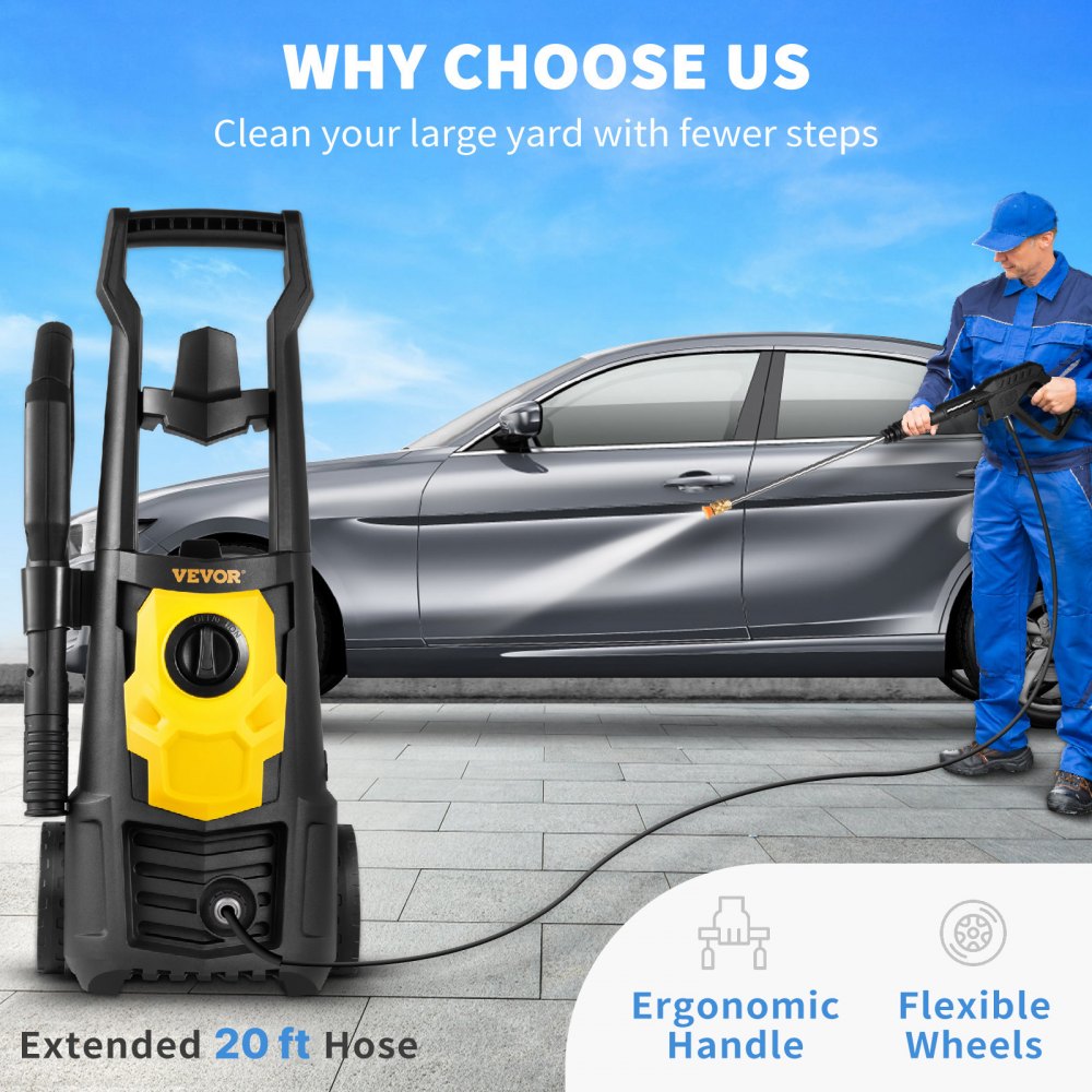 VEVOR Electric Pressure Washer, 2000 PSI, Max. 1.76 GPM Power Washer with 30 ft Hose, 5 Quick Connect Nozzles, Foam Cannon, Portable to Clean Patios, Cars, Fences, Driveways, ETL Listed