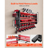 VEVOR Power Tool Organizer with Charging Station, 4-Layer Drill Storage Rack with 8 Drill Holders & Side Pegboard, Garage Tool Organizer Built in 8 Outlet Power Strips for Garage, Workbench, Workshop