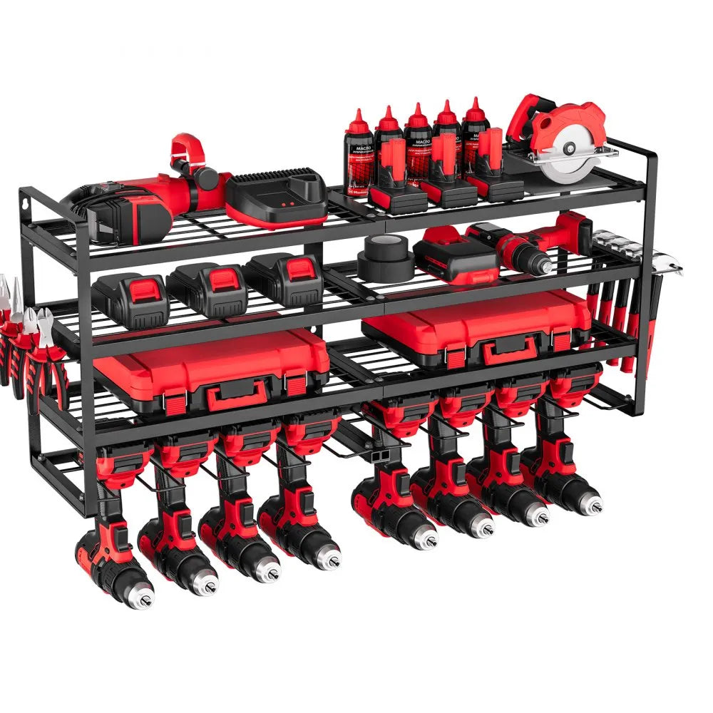 VEVOR Power Tool Organizer Wall Mount, 4-Layer Storage Rack with 8 Drill Holders, Tools Holder and Storage Rack with Screwdriver Holder, Garage Tool Organizer for Garage, Workbench, and Workshop