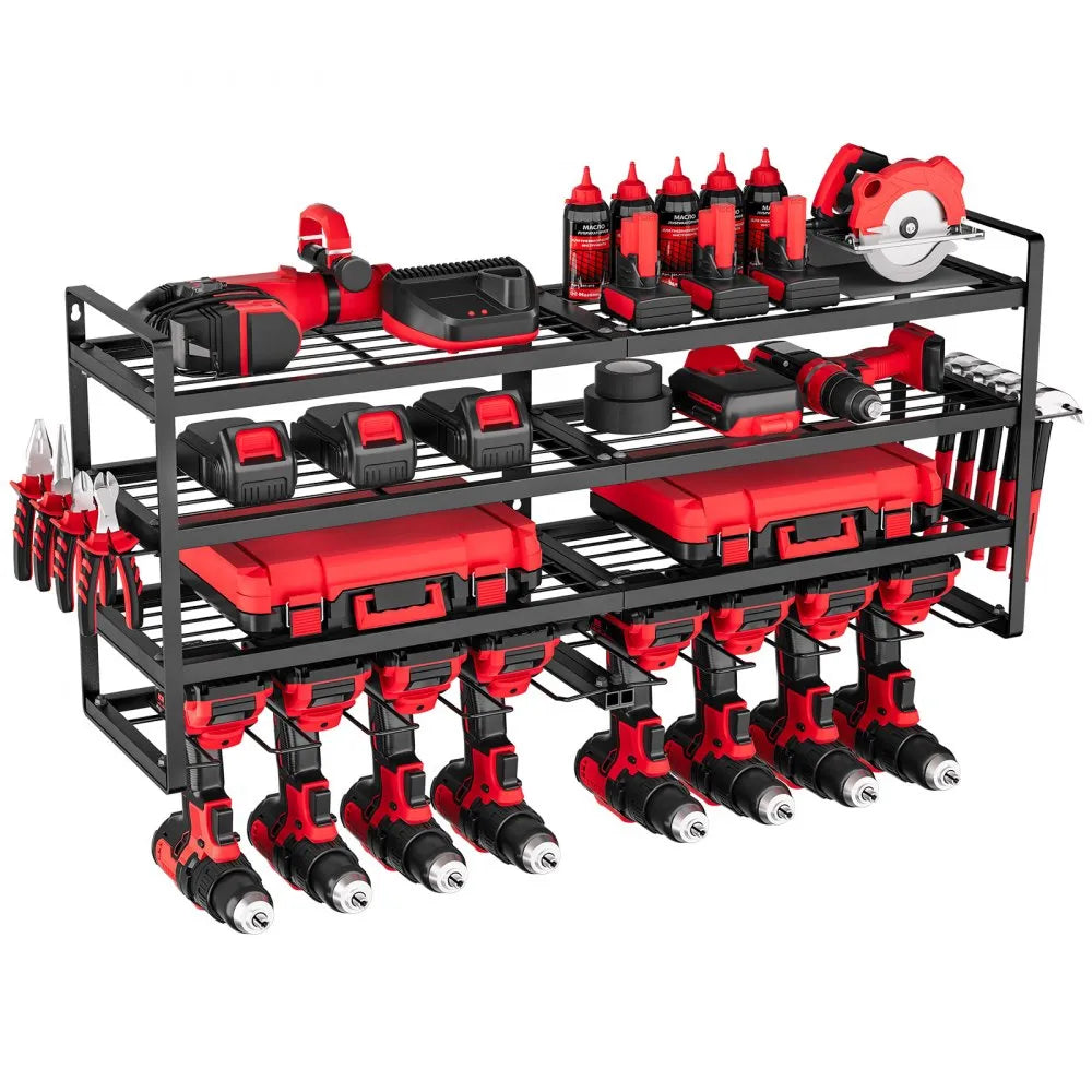 VEVOR Power Tool Organizer Wall Mount, 4-Layer Storage Rack with 8 Drill Holders, Tools Holder and Storage Rack with Screwdriver Holder, Garage Tool Organizer for Garage, Workbench, and Workshop