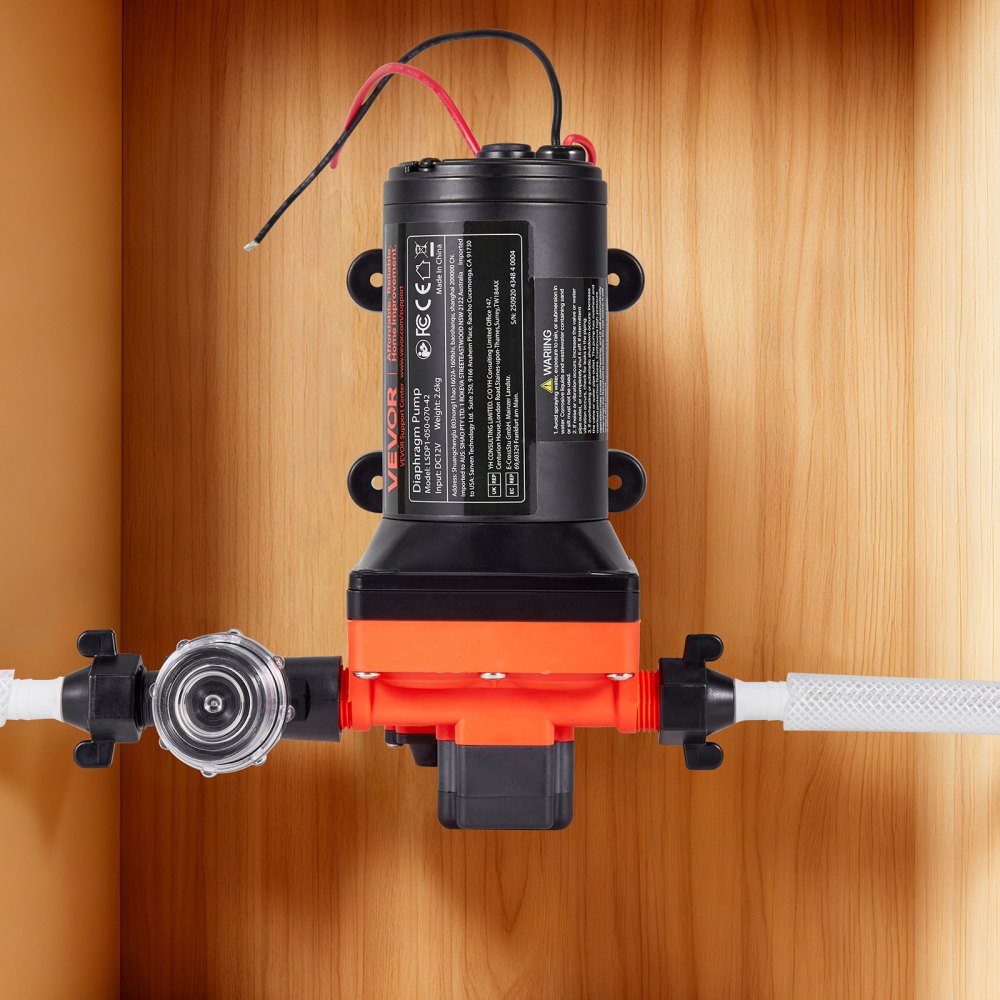 VEVOR RV Water Pump, 12V DC 5 GPM (18.9 L/min), 4-Chamber Self-Priming Diaphragm Water Pump with Automatic Pressure Switch, 70 PSI Max Pressure, On Demand for RV, Caravan, Marine, Yacht, Car Washing