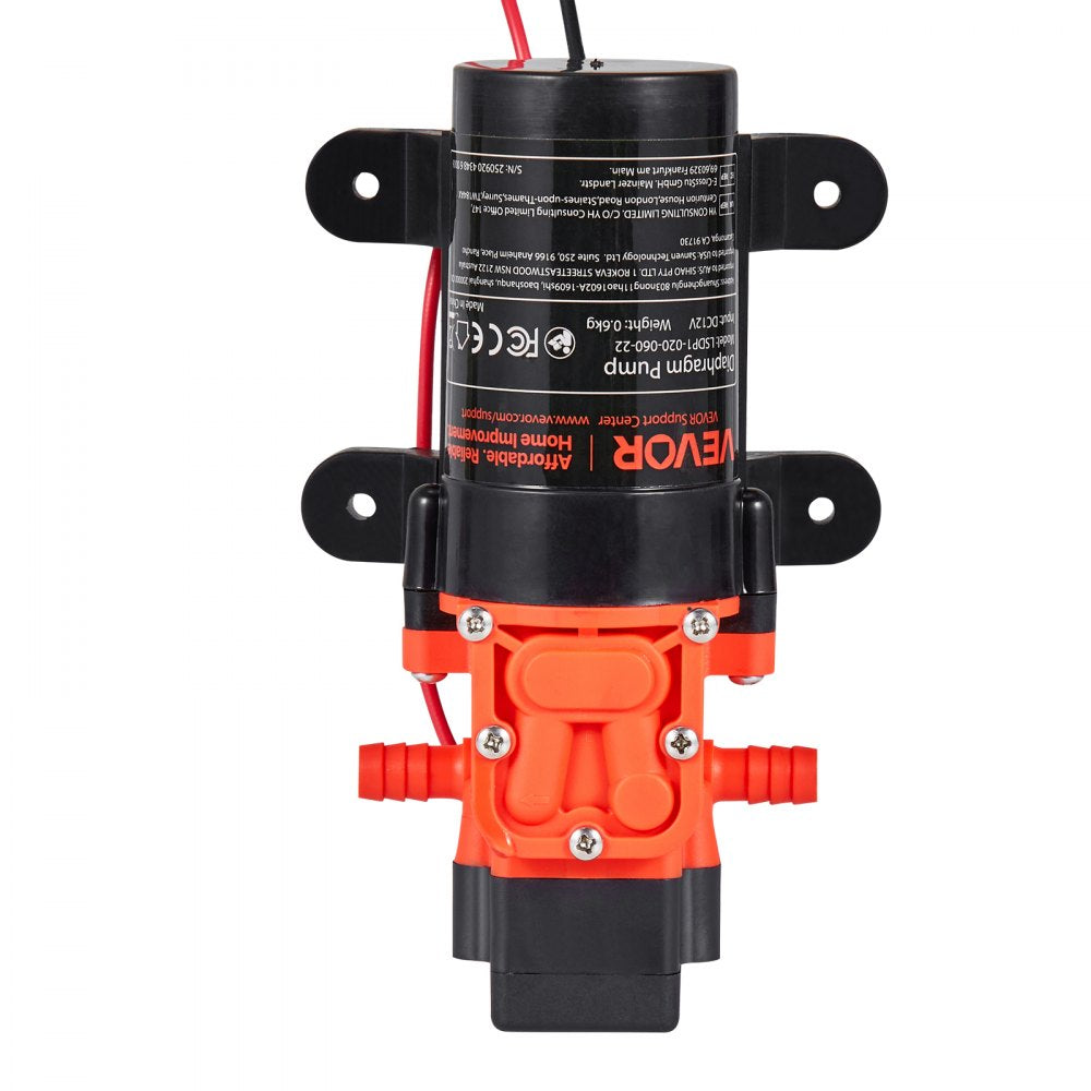 VEVOR Water Pressure Pump, 12V DC 1.2 GPM (4.5 L/min), 2-Chamber Self-Priming Diaphragm Water Pump with 2 Hose Clamps, 80 PSI Max Pressure, Quiet Operation, for RV, Caravan, Marine, Garden Irrigation