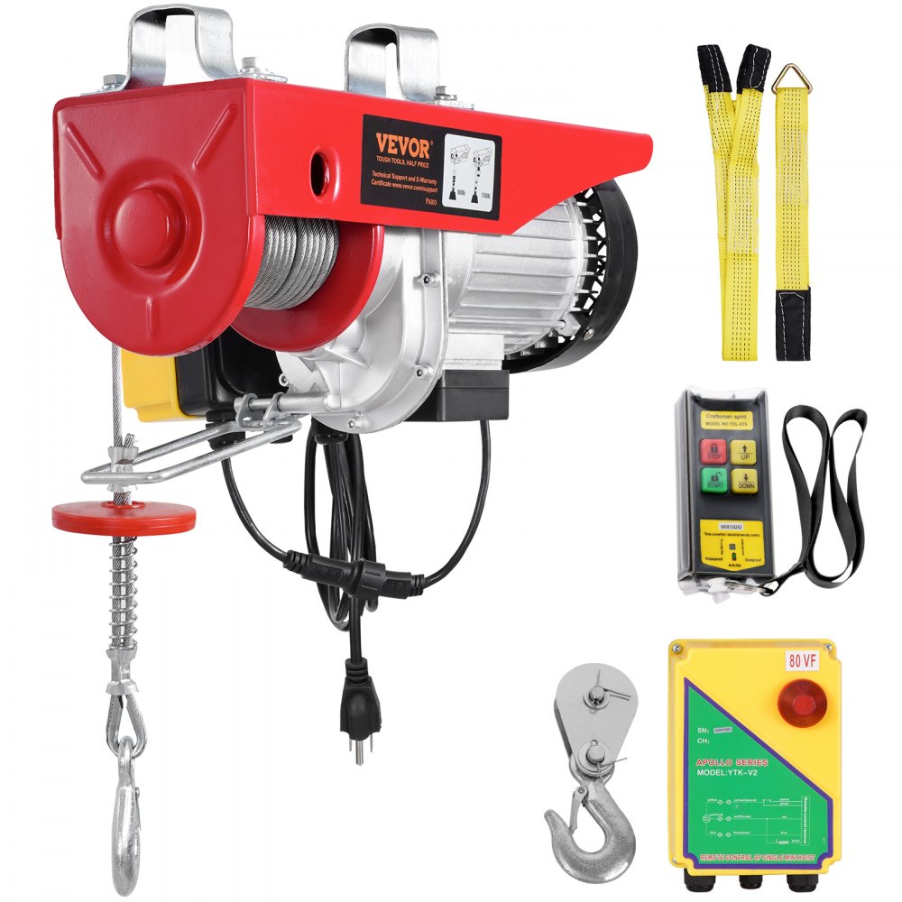 VEVOR Electric Hoist, 1760 lbs 120V Electric Winch with 328 ft Wireless Remote Control, 40 ft Single Cable Lifting Height, Single/Double Slings, Emergency Stop, Lift Hoist for Garage Warehouse Factory