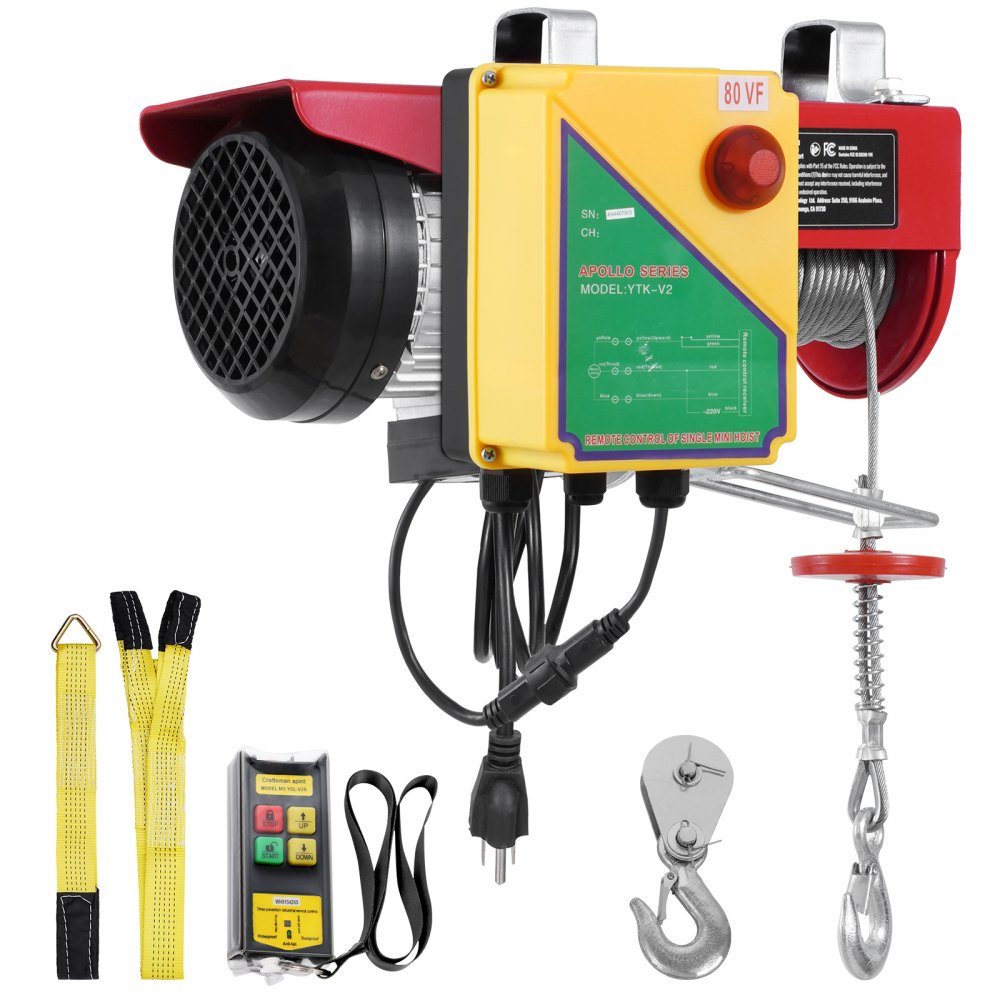 VEVOR Electric Hoist, 1760 lbs 120V Electric Winch with 328 ft Wireless Remote Control, 40 ft Single Cable Lifting Height, Single/Double Slings, Emergency Stop, Lift Hoist for Garage Warehouse Factory