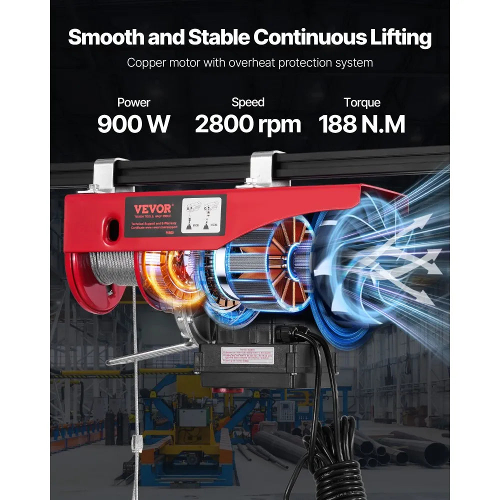 VEVOR Electric Hoist, 1320 lbs 120V Electric Winch with 328 ft Wireless & 14 ft Wired Remote Control, 40 ft Single Cable Lifting Height, Single/Double Slings, Lift Hoist for Garage Warehouse Factory