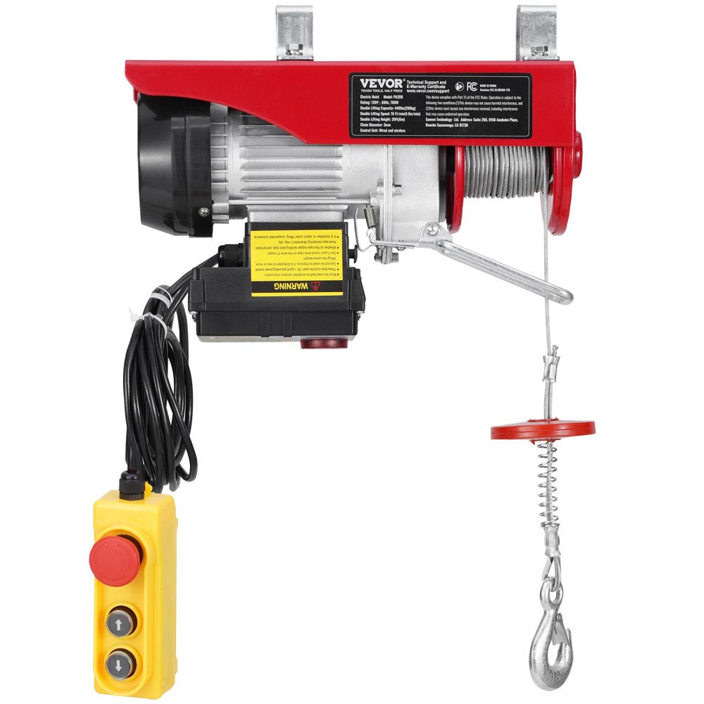 VEVOR Electric Hoist, 440 lbs 120V Electric Winch with 328 ft Wireless & 14 ft Wired Remote Control, 40 ft Single Cable Lifting Height, Single/Double Slings, Lift Hoist for Garage Warehouse Factory