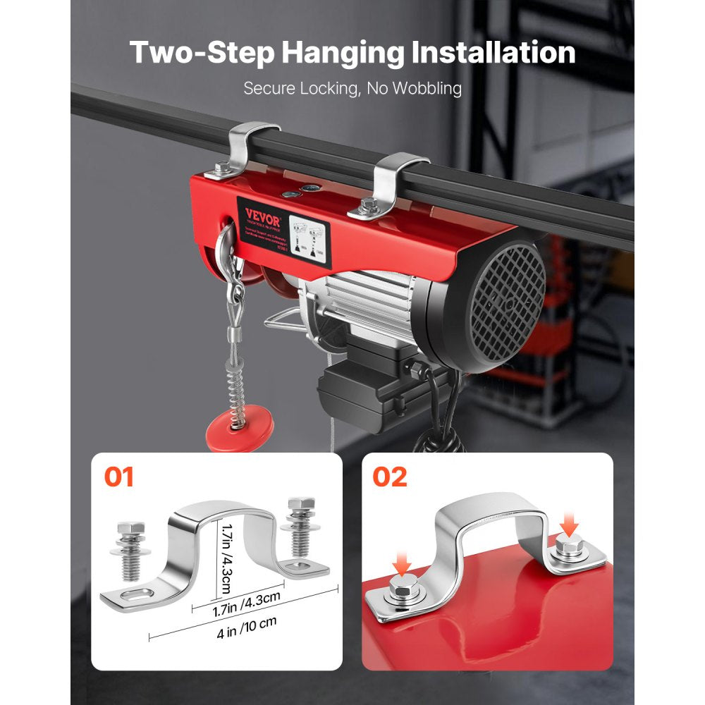 VEVOR Electric Hoist 1760lbs with 14ft Wired Remote Control, Electric Hoist 110 Volt with 40ft Single Cable Lifting Height & Pure Copper Motor, for Garage Warehouse Factory