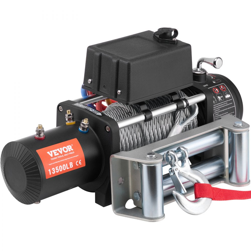 VEVOR Electric Winch, 13,500 lb, 12V DC Truck Winch with Φ3/8 in x 80 ft Steel Cable Roller Fairlead Wireless & Wired Remote Control, IP55 Waterproof for Towing Off-Road SUV Jeep Truck Trailer Boat