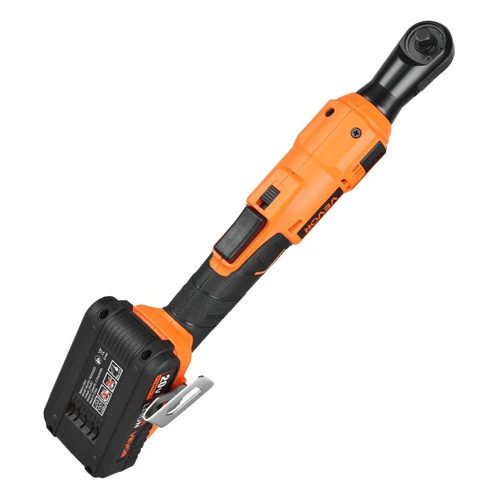 VEVOR Cordless Ratchet Wrench, 3/8 inch Drive, 230 RPM, up to 88 ft-lbs of Torque, Battery Powered Electric Ratchet Wrench Set with Two 2.0Ah Batteries, Charger, Sockets, Adaptors and Cloth Bag