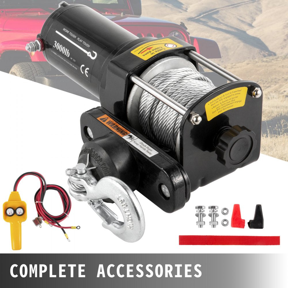 VEVOR Truck Winch 3,000LBS Electric Winch 10m Steel Cable 12V Power Winch Jeep Winch with Wireless Remote Control and Powerful Motor for UTV ATV & Jeep Truck and Wrangler Accessories in Car Lift