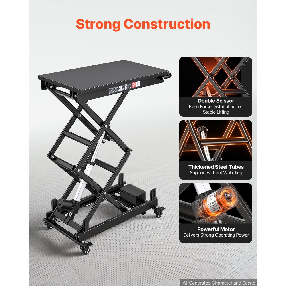 VEVOR Electric Lift Table, 330 lbs Capacity Double Scissor Lifting Table, Great for Material Handling, Moving, Transportation, 43 in Max. Height Adjustable Lift Platform, 4 Swivel Casters with Brakes