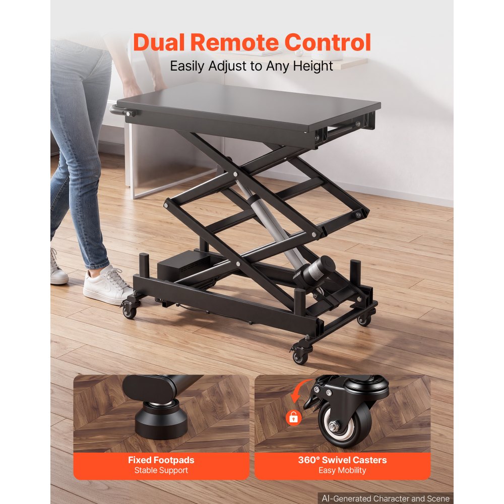 VEVOR Electric Lift Table, 330 lbs Capacity Double Scissor Lifting Table, Great for Material Handling, Moving, Transportation, 43 in Max. Height Adjustable Lift Platform, 4 Swivel Casters with Brakes