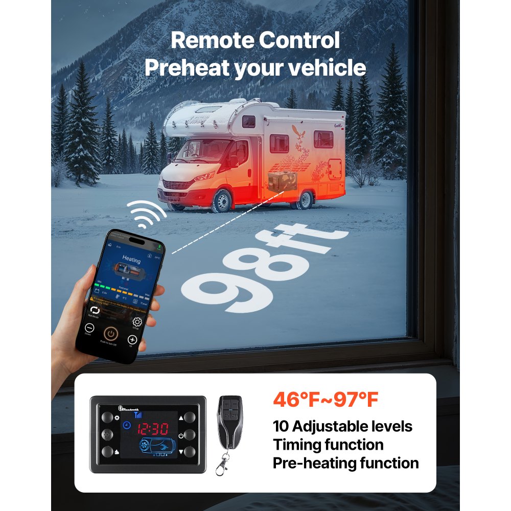 VEVOR Diesel Heater, 8KW, DC 12V/24V, All in One Portable Diesel Air Heater with Bluetooth APP Control, Remote Control and LCD Screen, 1.9 Gal Fuel Tank for Trucks, Vans, RVs, Campers, and Garages