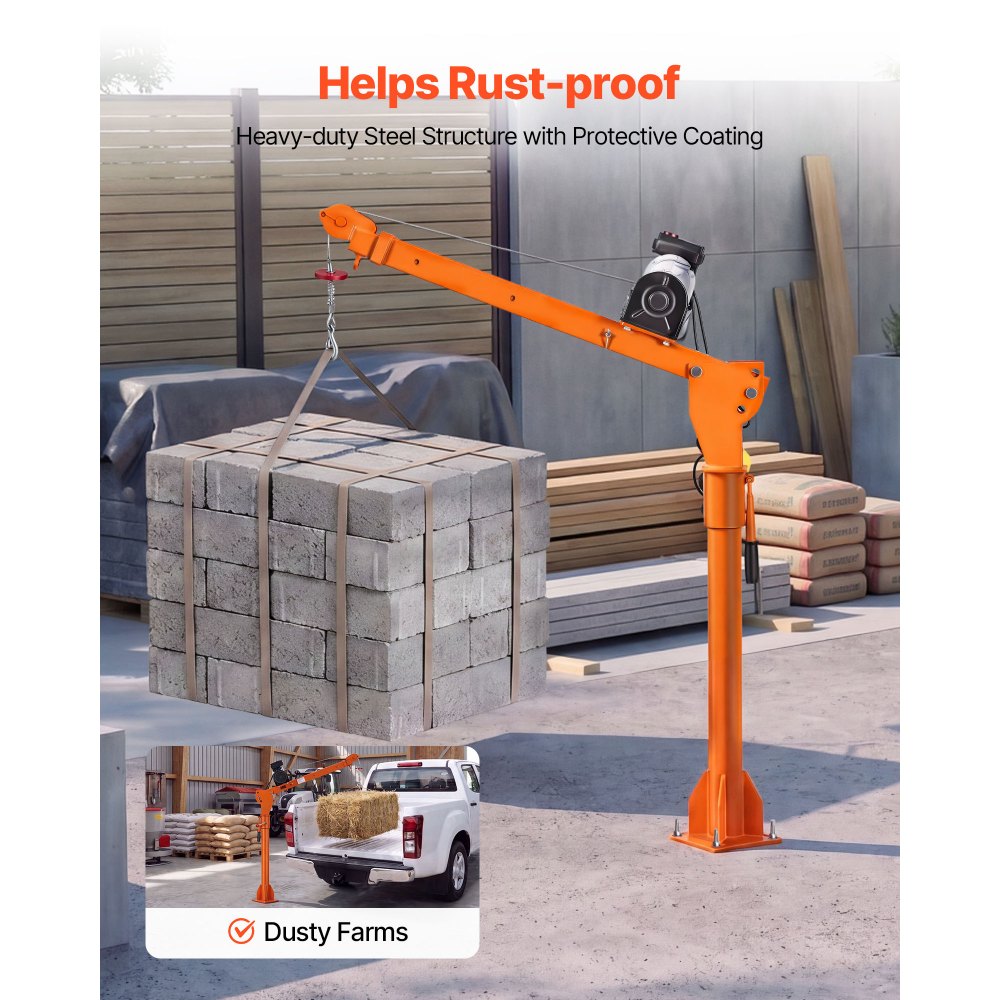 VEVOR Electric Truck Crane, 1100 lbs Pickup Truck Crane with PA800 Electric Hoist, 360° Rotating Telescopic Boom, Premium Galvanized Steel,Foldable Pickup Bed Jib Hoist for Machine Lumber Lifting