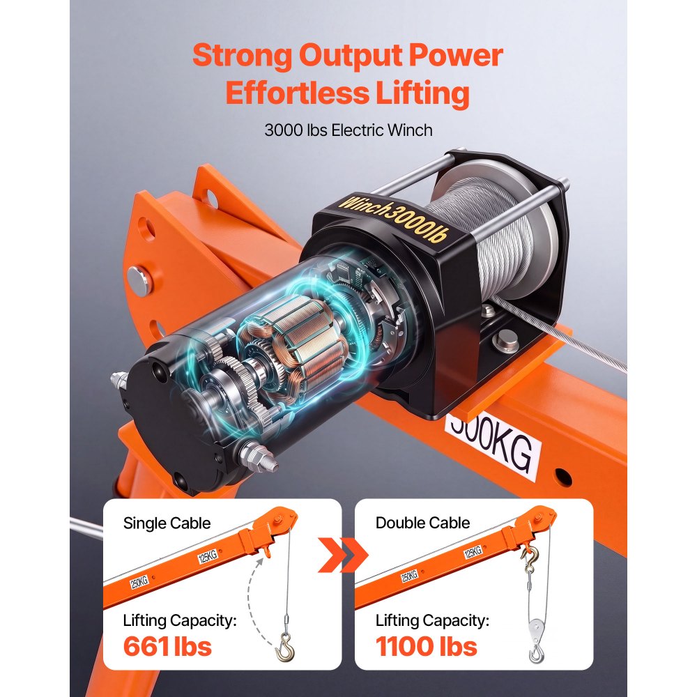 VEVOR Electric Truck Crane, 1100 lbs Pickup Truck Crane with 12V 3000 lbs Electric Winch, 360° Rotating Telescopic Boom, Premium Galvanized Steel, Foldable Pickup Bed Jib for Machine Lumber Lifting
