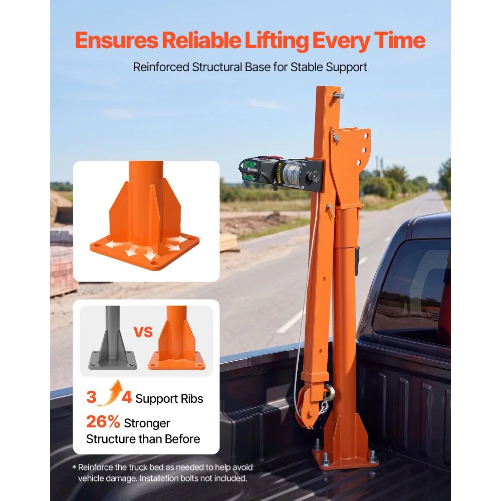 VEVOR Electric Truck Crane, 1100 lbs Pickup Truck Crane with 12V 3000 lbs Electric Winch, 360° Rotating Telescopic Boom, Premium Galvanized Steel, Foldable Pickup Bed Jib for Machine Lumber Lifting