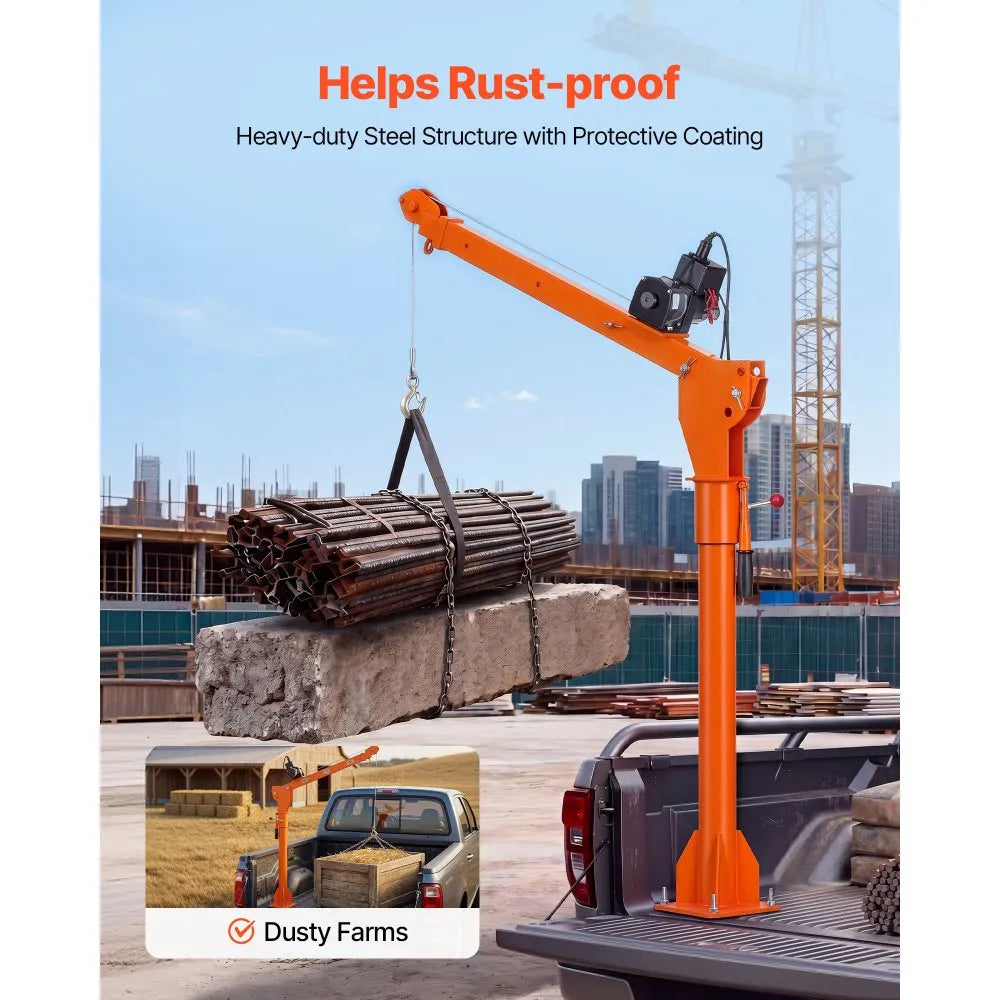 VEVOR Electric Truck Crane, 1100 lbs Pickup Truck Crane with 12V 3000 lbs Electric Winch, 360° Rotating Telescopic Boom, Premium Galvanized Steel, Foldable Pickup Bed Jib for Machine Lumber Lifting