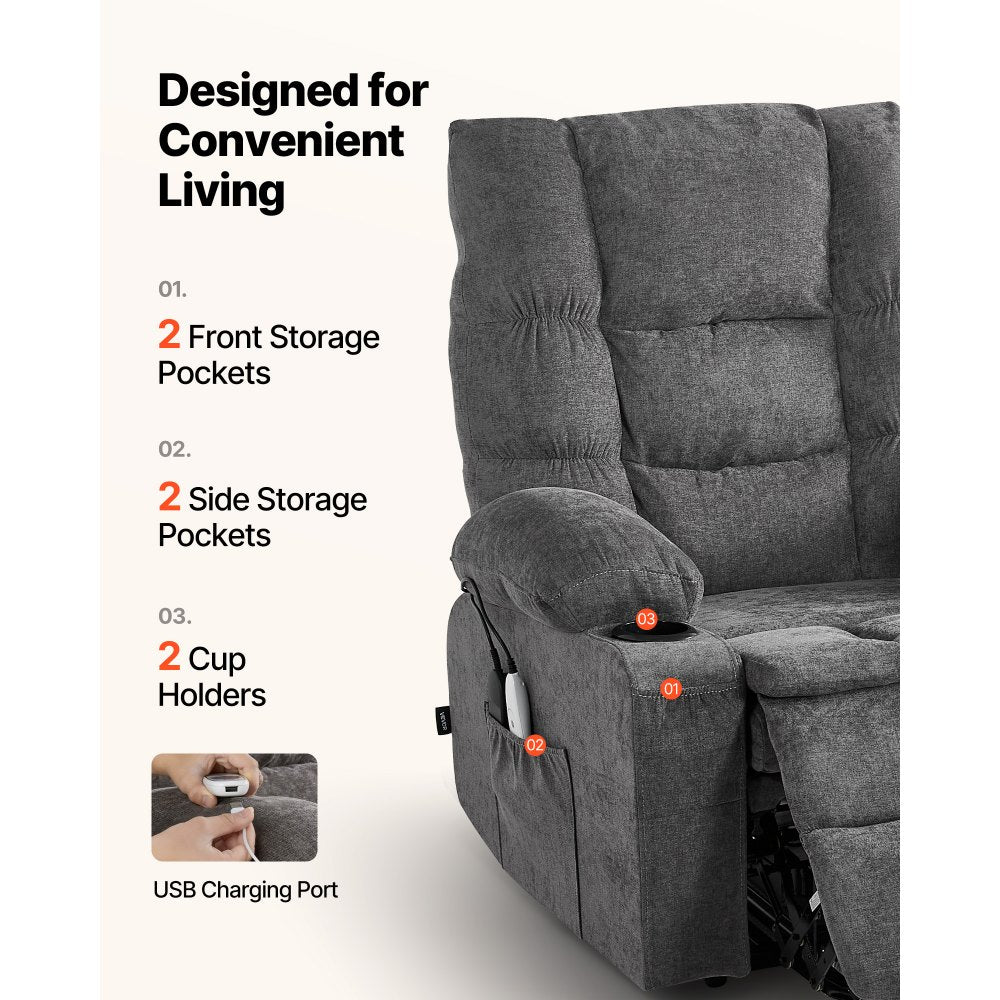 VEVOR Power Lift Recliner Chair, Large Electric Lift Chair with Heat and Massage for Elderly, Infinite Position Adjustment, Chenille Fabric, with Side Pockets, Cup Holders and USB Port, Dark Gray
