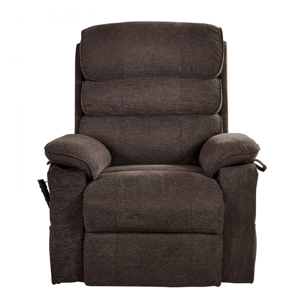 VEVOR Power Lift Recliner Chair, Dual Motor Medium Lift Chair with Heat and Massage for Elderly, Position Adjustable, Remote Control, with Side Pockets, Chenille Fabric, Brown