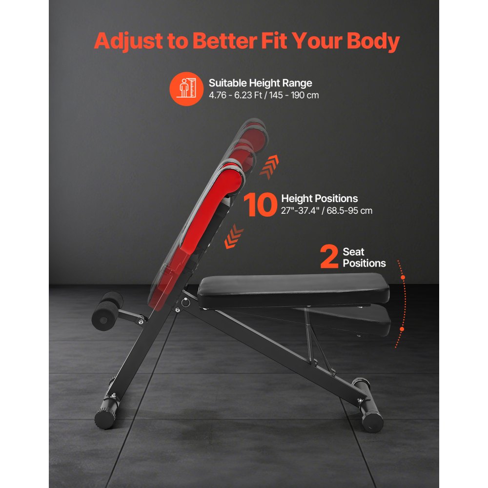 VEVOR Multi-Functional Weight Bench for Full Body Workout, Roman Chair Hyperextension Bench, 330 lbs Adjustable & Foldable Equipment for Back Arm Core Ab Workout, Sit Up Exercise Machine for Home Gym