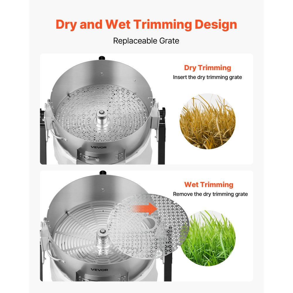 VEVOR Electric Bud Leaf Trimmer, 2-in-1 Manual & Electric, 16 in Bud Trimmer with Sharp Stainless Steel Blades, Bracket Type Wet Dry Hydroponic Cutting Machine with Dry Grate, for Plant Buds Flowers