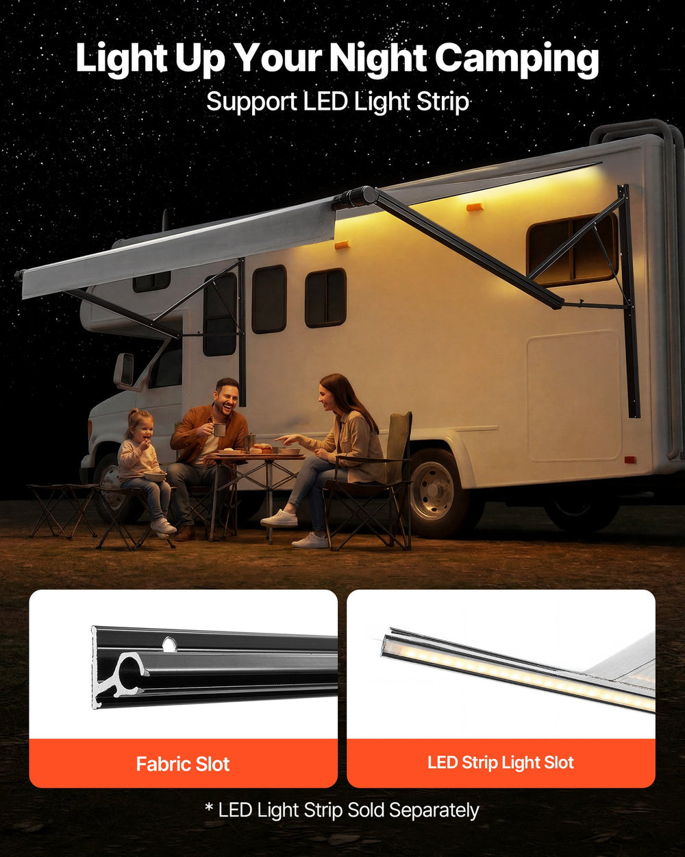 VEVOR Motorized RV Awning Complete Kit, 17.06FT Electric Retractable RV Awning with Aluminum Alloy Frame & Waterproof Fabric, Outdoor Camping Trailer Awnings Fit Most RVs (17FT Type, Gradient Gray)