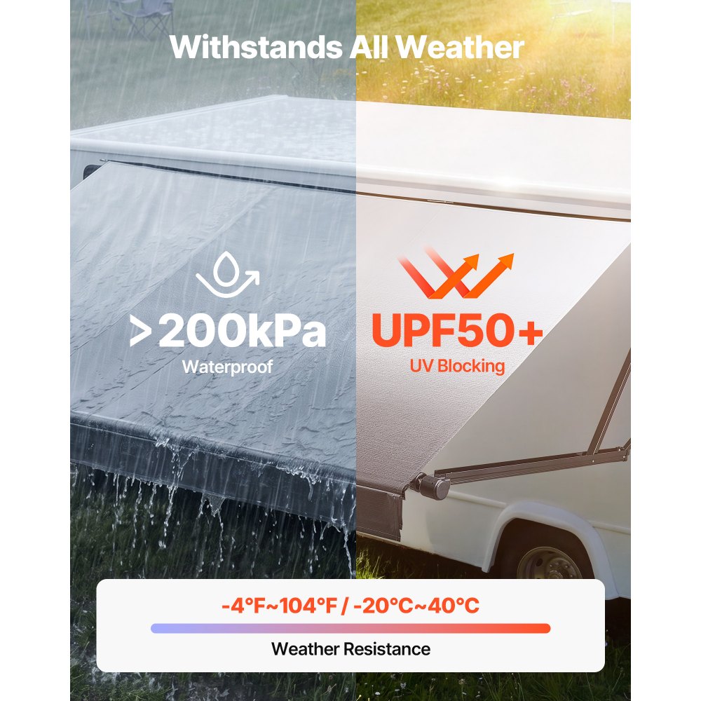 VEVOR Motorized RV Awning Complete Kit, 20.06FT Electric Retractable RV Awning with Aluminum Alloy Frame & Waterproof Fabric, Outdoor Camping Trailer Awnings Fit Most RVs (20FT Type, Gradient Black)