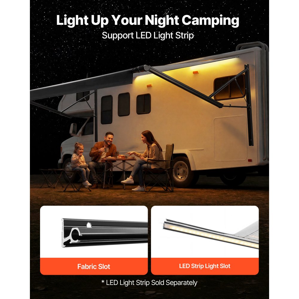VEVOR Motorized RV Awning Complete Kit, 20.06FT Electric Retractable RV Awning with Aluminum Alloy Frame & Waterproof Fabric, Outdoor Camping Trailer Awnings Fit Most RVs (20FT Type, Gradient Black)