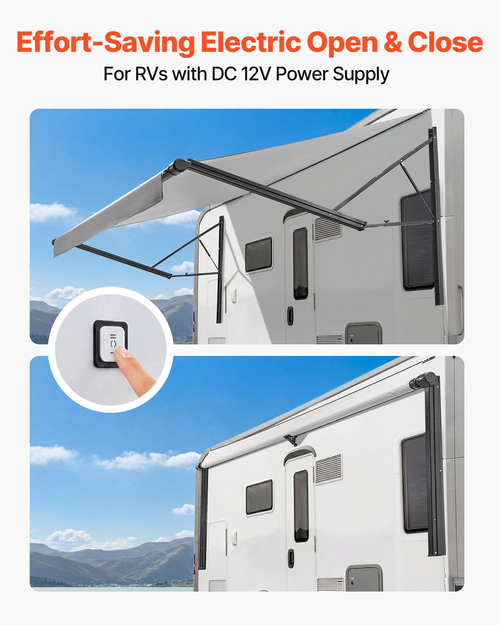 VEVOR Motorized RV Awning Complete Kit, 21.06FT Electric Retractable RV Awning with Aluminum Alloy Frame & Waterproof Fabric, Outdoor Camping Trailer Awnings Fit Most RVs (21FT Type, Gradient Gray)