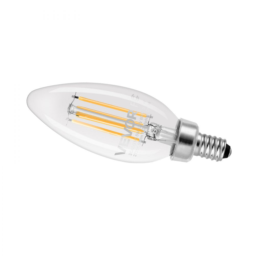 VEVOR LED Candelabra Bulbs, 12-Pack Dimmable Chandelier Light Bulbs, Vintage Clear Glass Candle Light Bulb with 2725K Warm Lighting, 90+ High CRI & E12 Base for Chandeliers, Wall Sconces & Table Lamps