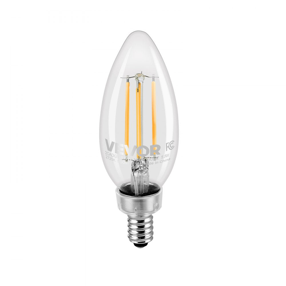 VEVOR LED Candelabra Bulbs, 12-Pack Dimmable Chandelier Light Bulbs, Vintage Clear Glass Candle Light Bulb with 2725K Warm Lighting, 90+ High CRI & E12 Base for Chandeliers, Wall Sconces & Table Lamps