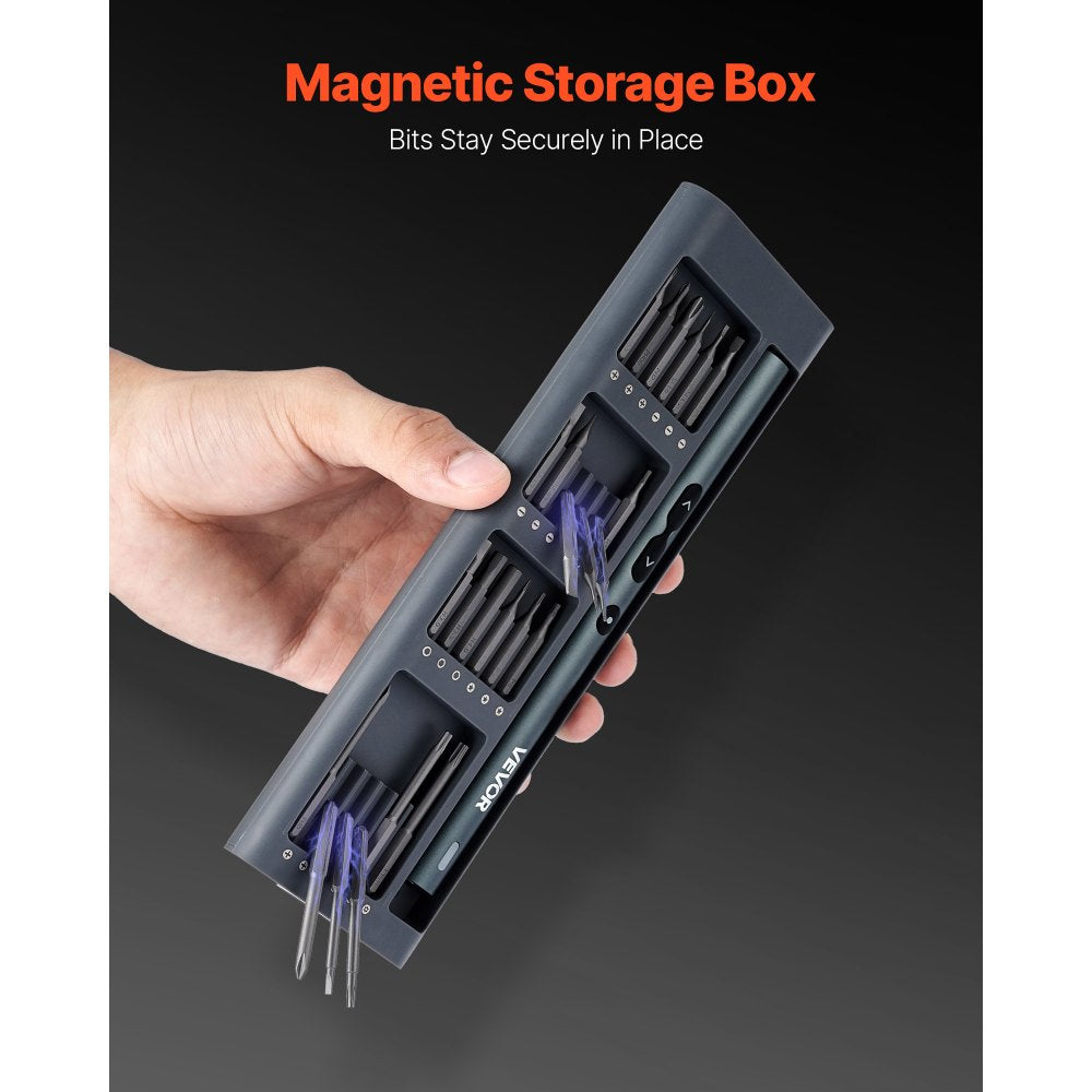VEVOR Electric Precision Screwdriver Set, 48 Magnetic Bits, Mini Electric Screwdriver with Magnetic Storage Box, S2 Steel Bits, LED Light, Type-C Charging, for Phone, Laptop, and Electronics Repair