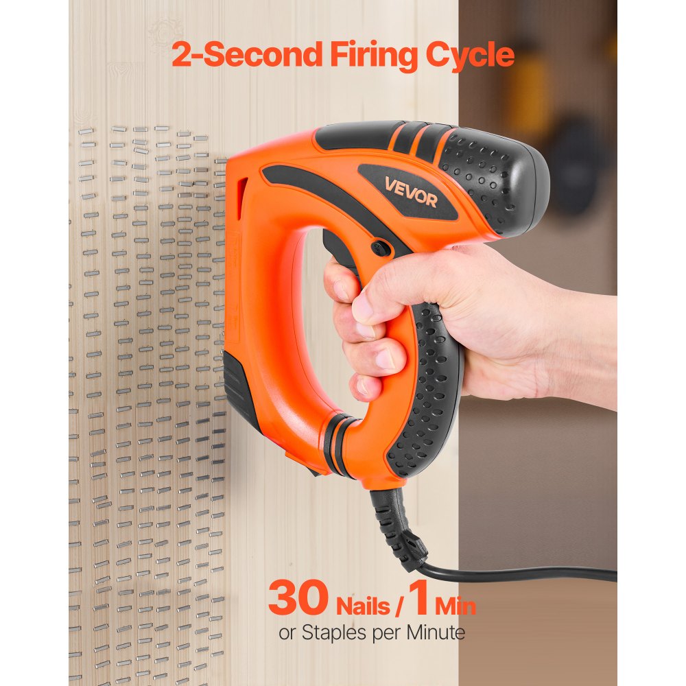 VEVOR Electric Nail Gun, 2-in-1 Staple Gun Brad Nailer, 18 Gauge 5/8 inch, Stapler Brad Nailer with 1000 Pcs Staples and 1000 Pcs Nails, Non-Slip Rubber Grip, for Woodworking and DIY Projects