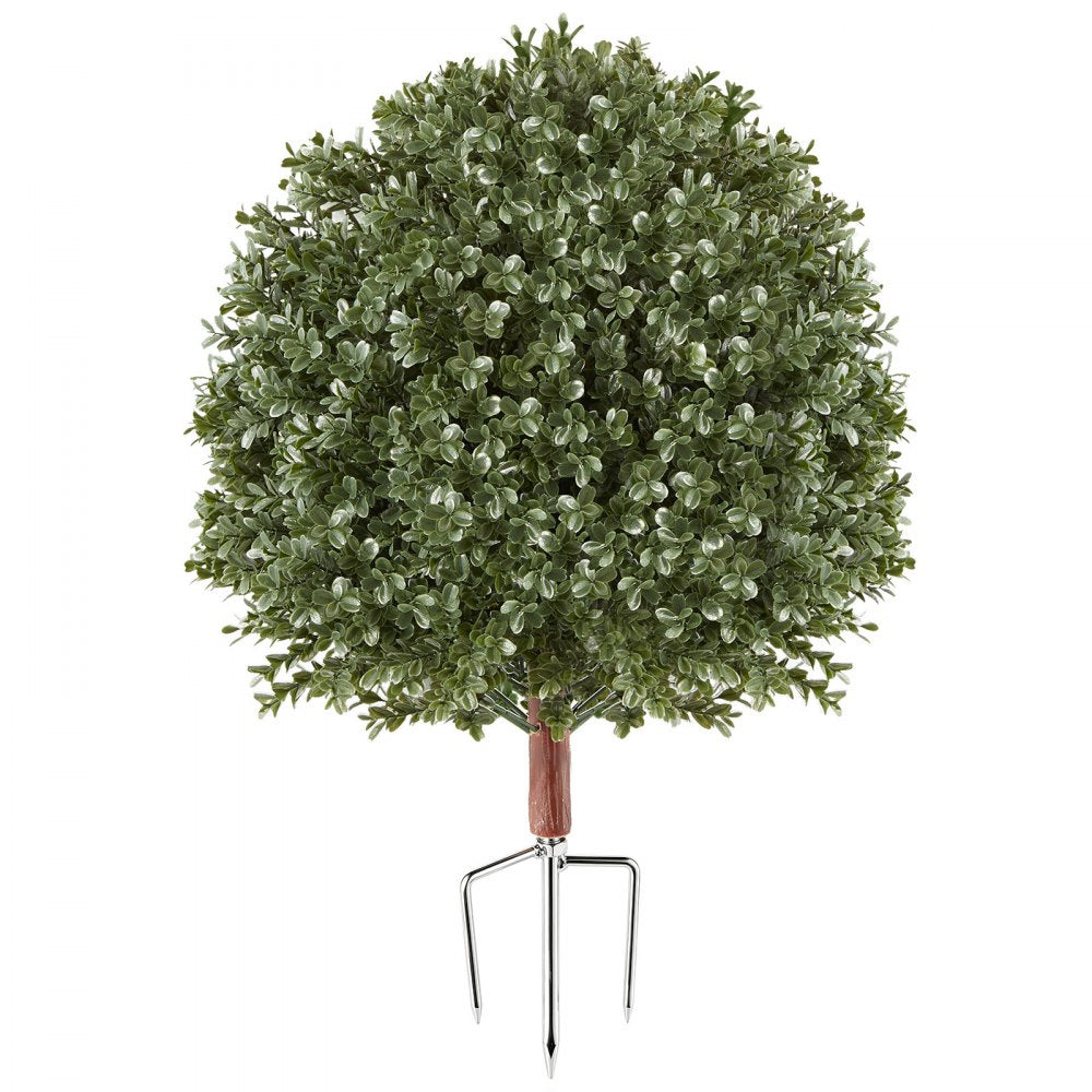 VEVOR Artificial Topiary Ball Boxwood Bush 20 in Set of 2 Green Fake Shrubs, PE Faux Trees with Metal Ground Spikes, Indoor & Outdoor Plant for Front Door, Entryway, Porch, Balcony, Patio, Garden