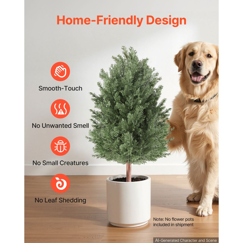 VEVOR Artificial Topiary Cedar Bush 3 Ft Set of 2 Greenery Fake Shrubs, PE Faux Trees with Ground Spikes, Indoor & Outdoor Green Plant for Front Door, Entryway, Porch, Balcony, Patio, Garden